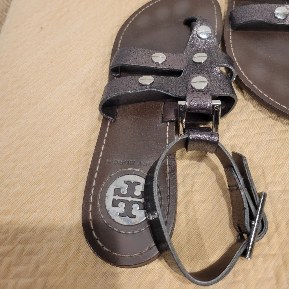 Tory Burch Size 6m Briza Metallic Leather Sandals FLAWED